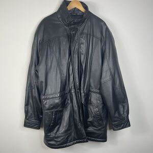 Members Only Leather Jacket Mens XLT Trench 90s Lined Full Zip Black Vintage